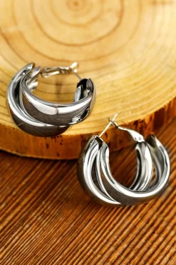Fashion Dear-Lover Layered Hoop Studded Earrings Silvery