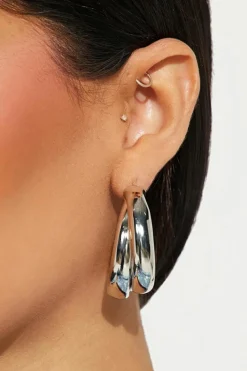 Fashion Dear-Lover Layered Hoop Studded Earrings Silvery