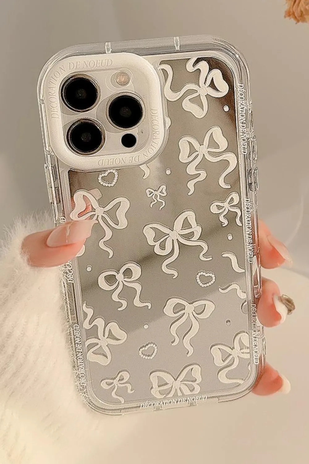 Best Dear-Lover Mirror Effect Bowknot Print IPhone Phone Case Silvery