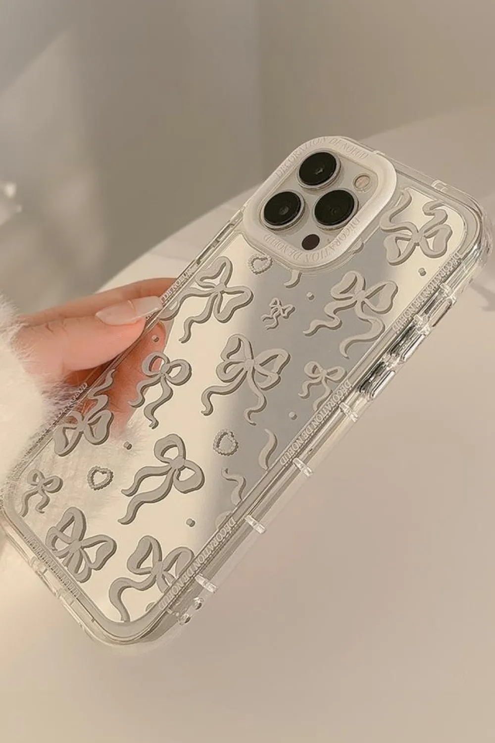 Best Dear-Lover Mirror Effect Bowknot Print IPhone Phone Case Silvery