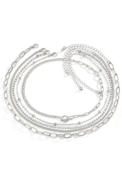 Sale Dear-Lover 5pcs Layered Rhinestone Plated Chain Collarbone Necklaces Set Silvery