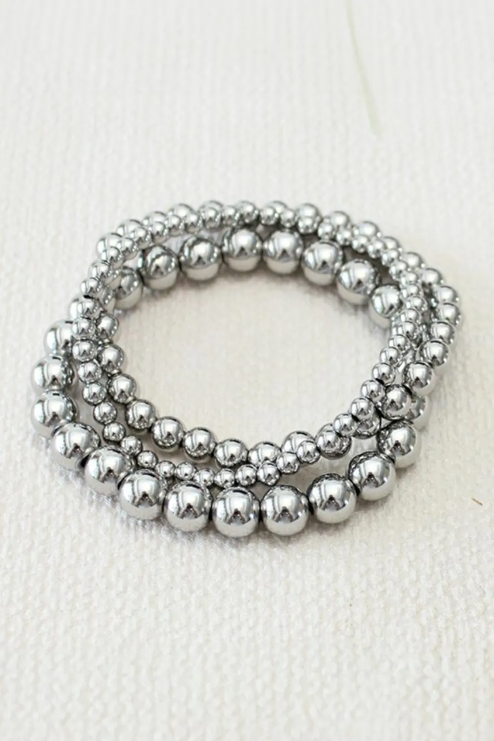 Discount Dear-Lover 3pcs 4/6/8mm Bead Bracelet Set Silvery