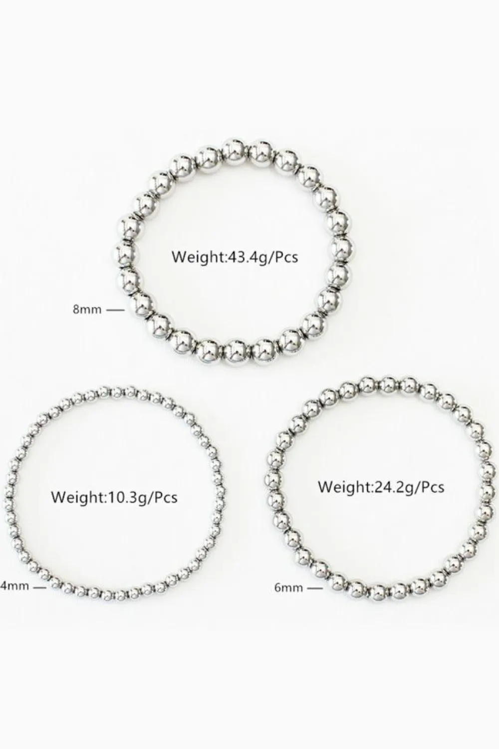 Discount Dear-Lover 3pcs 4/6/8mm Bead Bracelet Set Silvery