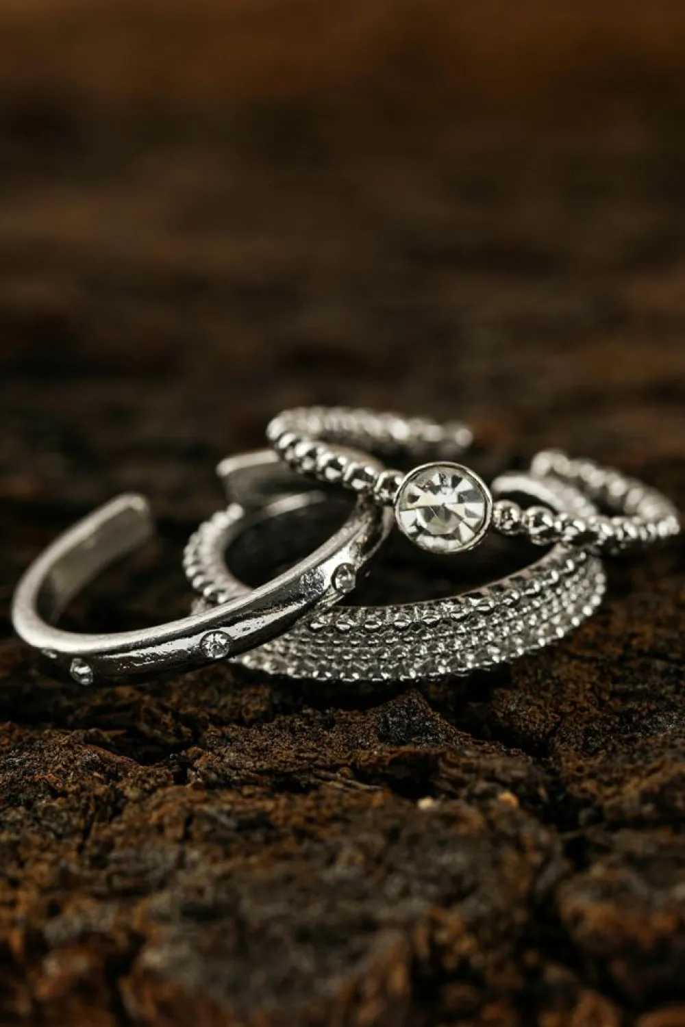 Best Dear-Lover 3pcs Rhinestone Alloy Opening Ring Set Silvery