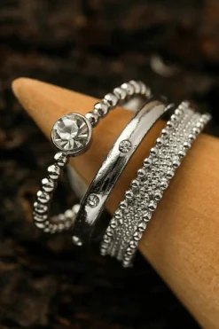Best Dear-Lover 3pcs Rhinestone Alloy Opening Ring Set Silvery