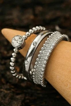 Best Dear-Lover 3pcs Rhinestone Alloy Opening Ring Set Silvery