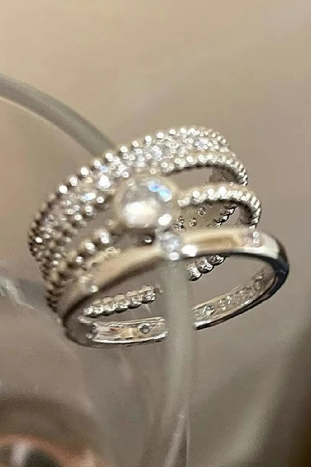 Best Dear-Lover 3pcs Rhinestone Alloy Opening Ring Set Silvery