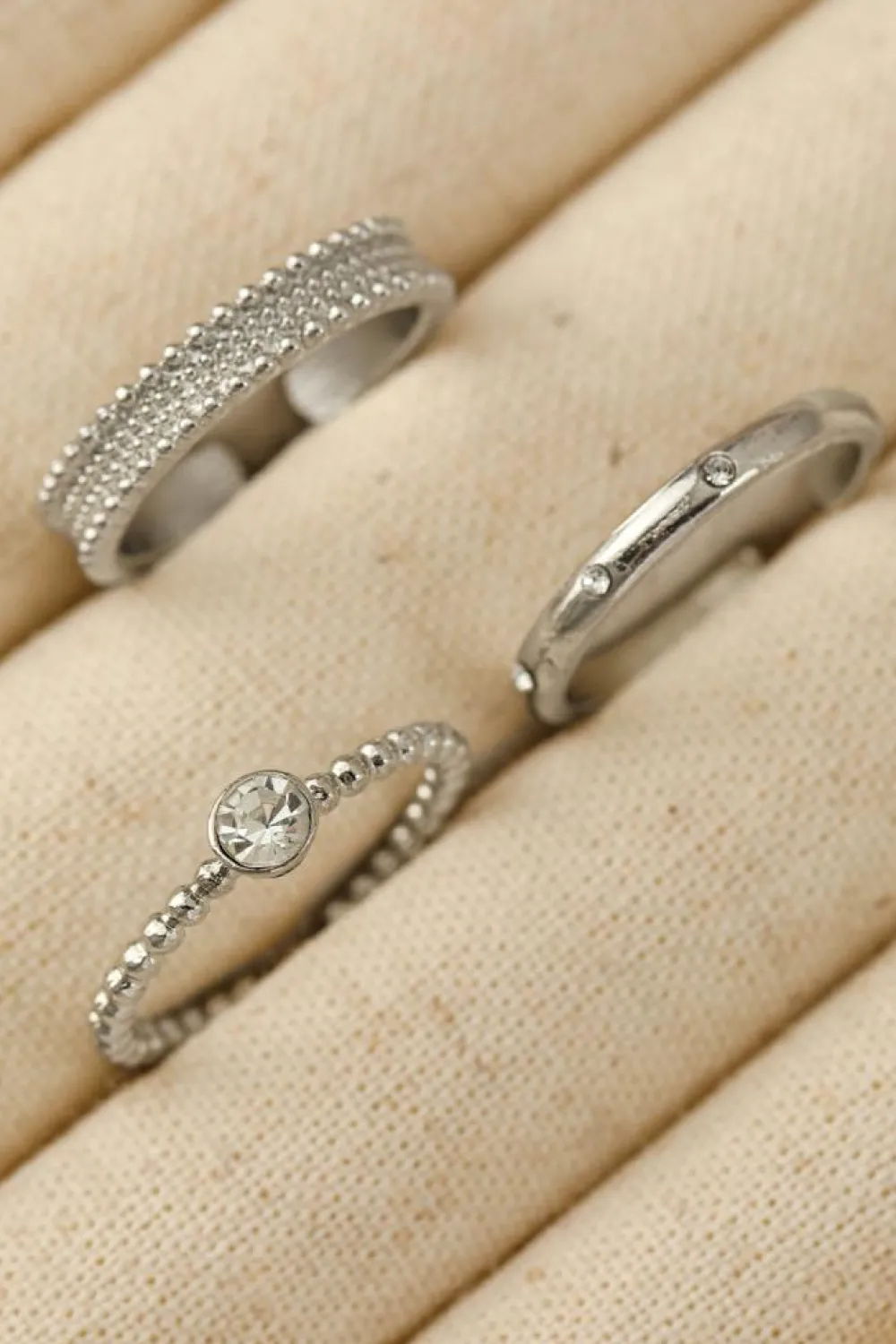 Best Dear-Lover 3pcs Rhinestone Alloy Opening Ring Set Silvery