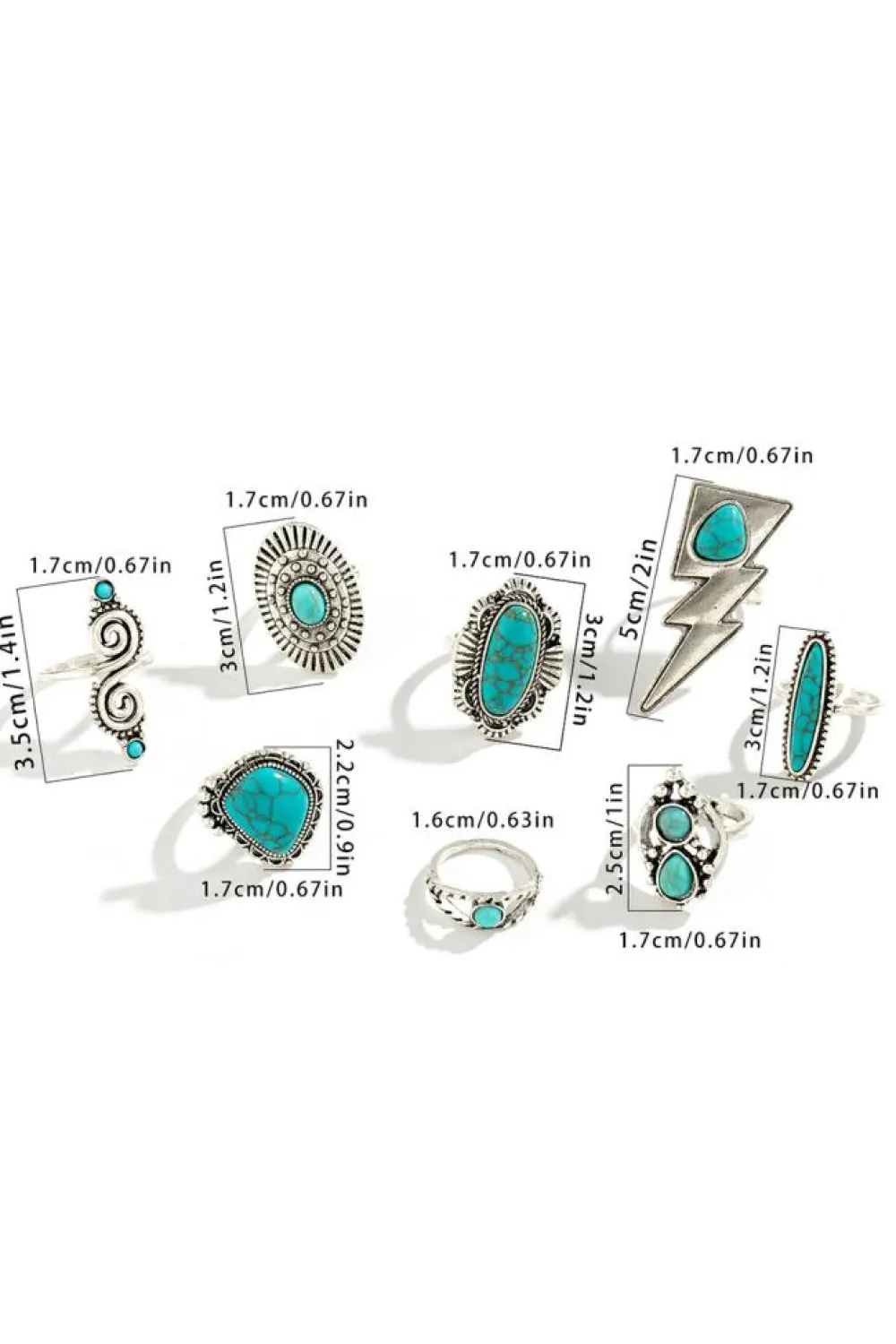 Outlet Dear-Lover 8pcs Turquoise Inlay Western Ring Set Silvery