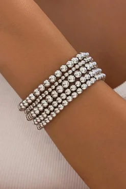 Best Dear-Lover 5pcs/set Beaded Bracelet Set Silvery