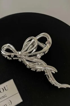 Discount Dear-Lover Pearl Decor Bow Knot Alloy Hair Claw Clip Silvery