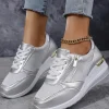 Hot Dear-Lover PU Leather Patchwork Zipper Lace-up Sneakers Silvery