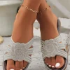Fashion Dear-Lover Rhinestone Flower Hollow Out Flat Slippers Silvery