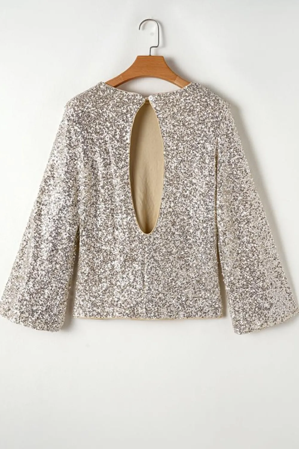 Outlet Dear-Lover Sequin Puff Sleeve Cutout Back Blouse Silvery