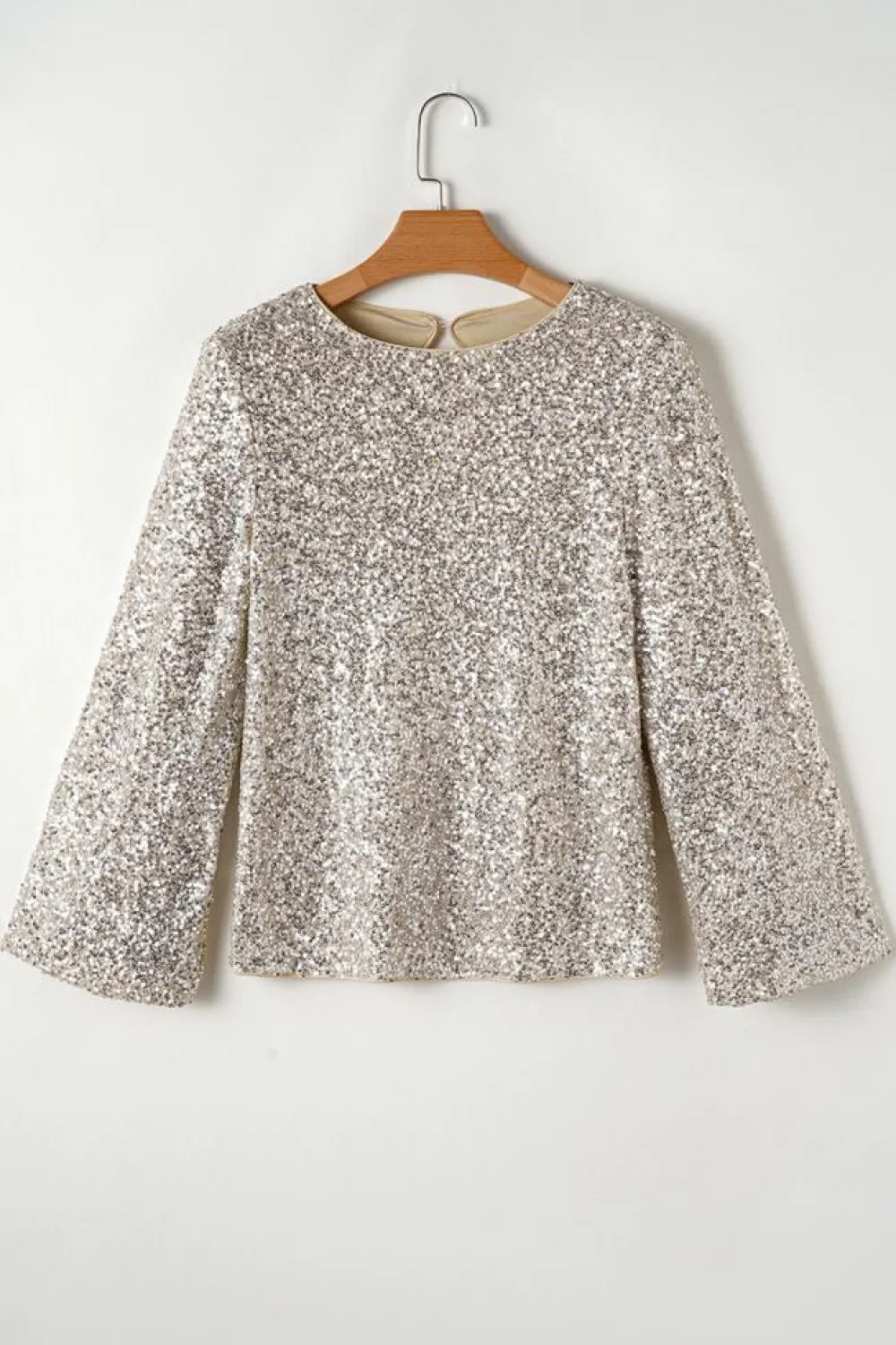 Outlet Dear-Lover Sequin Puff Sleeve Cutout Back Blouse Silvery