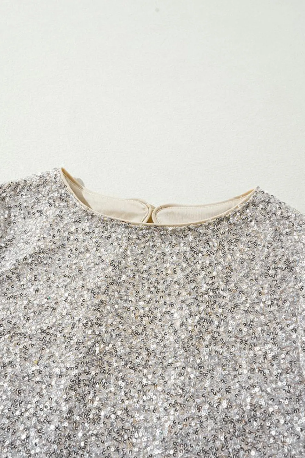 Outlet Dear-Lover Sequin Puff Sleeve Cutout Back Blouse Silvery