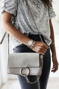 Hot Dear-Lover Short Ruched Puff Sleeve Sequin Top Silvery