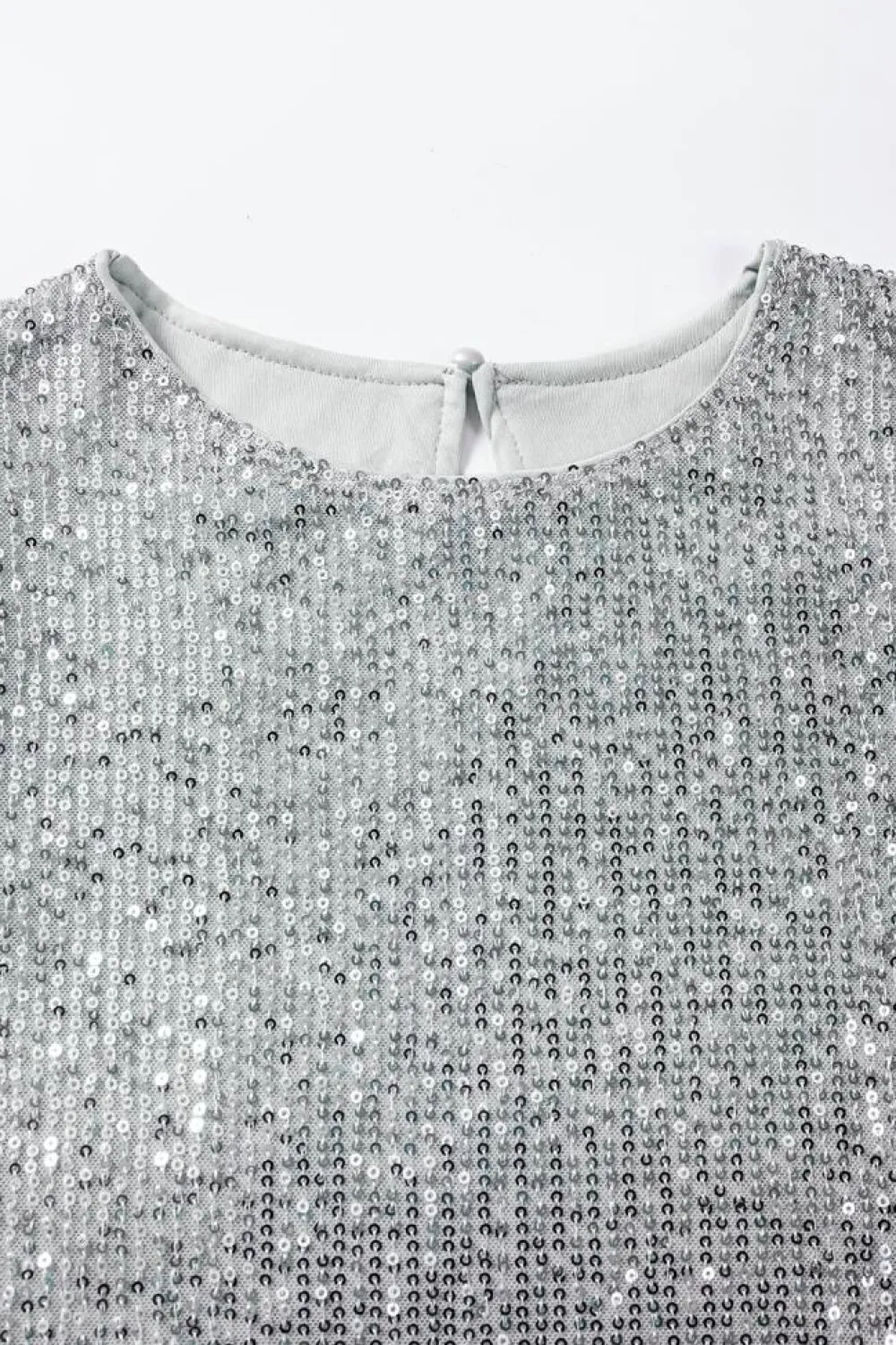 Hot Dear-Lover Short Ruched Puff Sleeve Sequin Top Silvery
