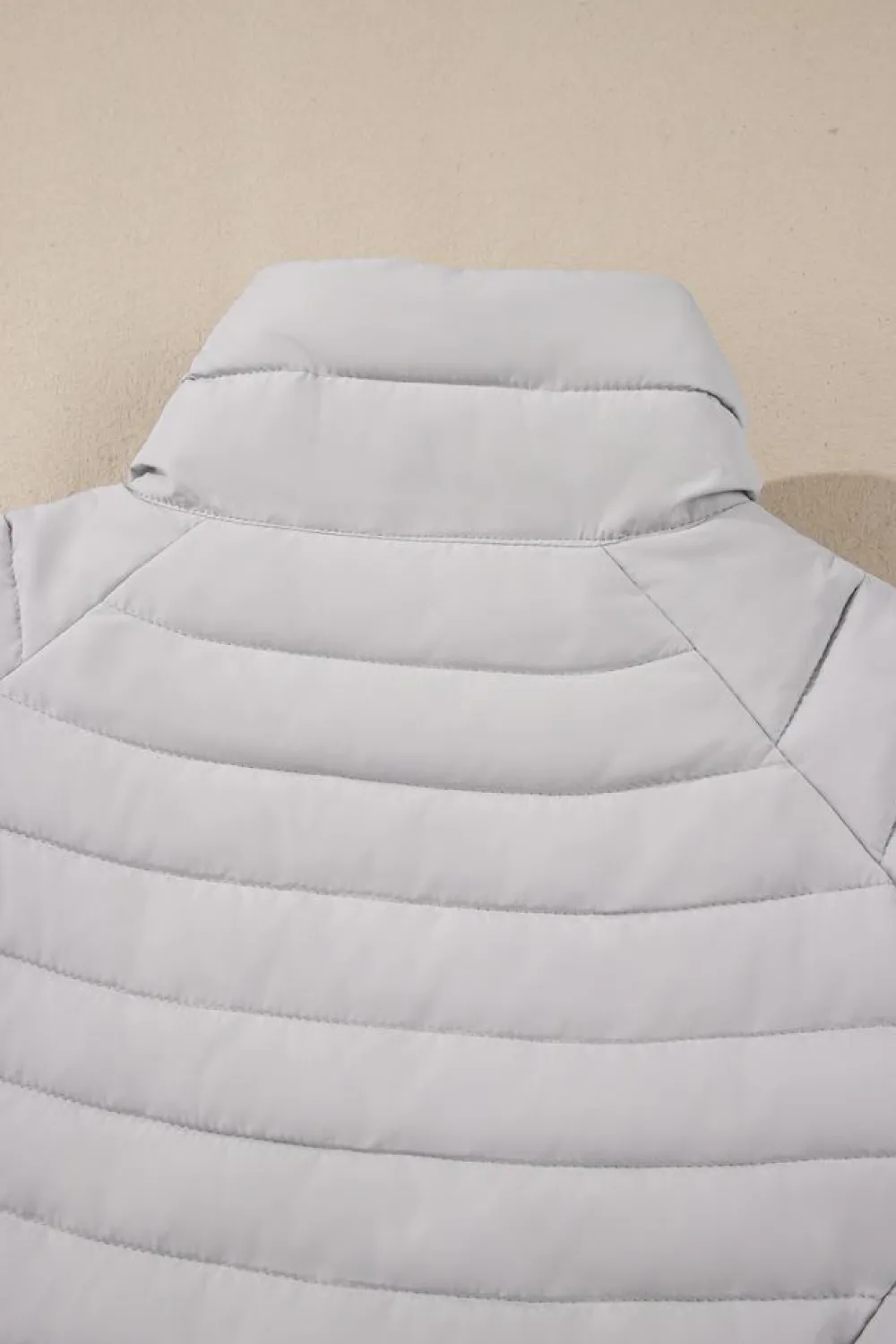 Fashion Dear-Lover Solid Color Quilted Zip-up Puffer Jacket Silvery