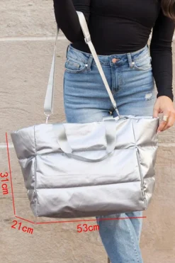 Sale Dear-Lover Solid Zipper Puffer Large Tote Bag Silvery