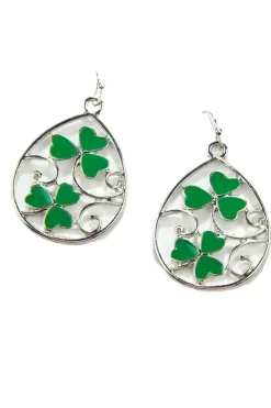 Hot Dear-Lover St. Patrick Clover Hollow Out Drop Earrings Silvery