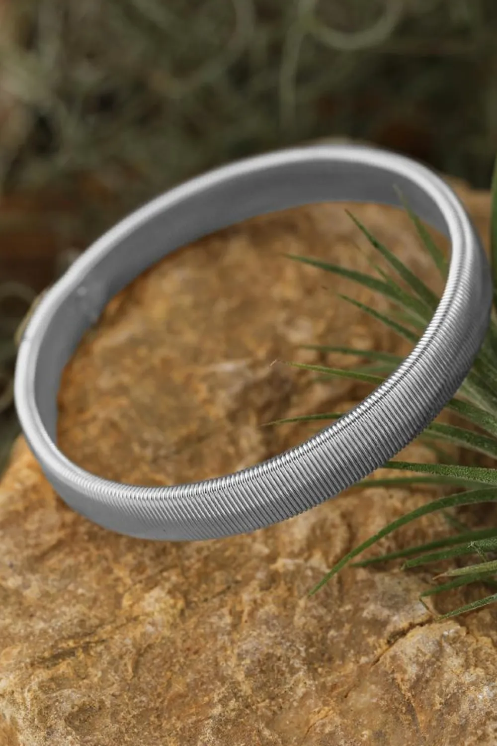 Clearance Dear-Lover Stretchy Plated Metal Wide Bangle Silvery