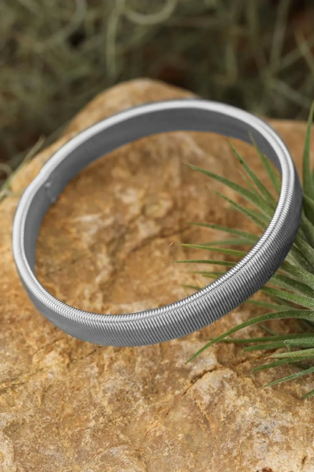 Clearance Dear-Lover Stretchy Plated Metal Wide Bangle Silvery