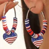 Sale Dear-Lover US Flag Heart Pendant Beaded Big Hoop Earrings Silvery