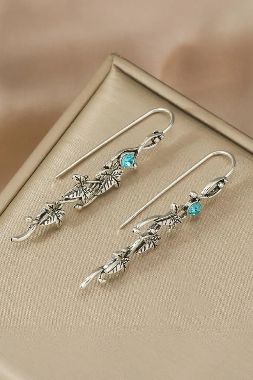 Best Dear-Lover Vintage Ivy Leaf Gemstone Dangle Earrings Silvery