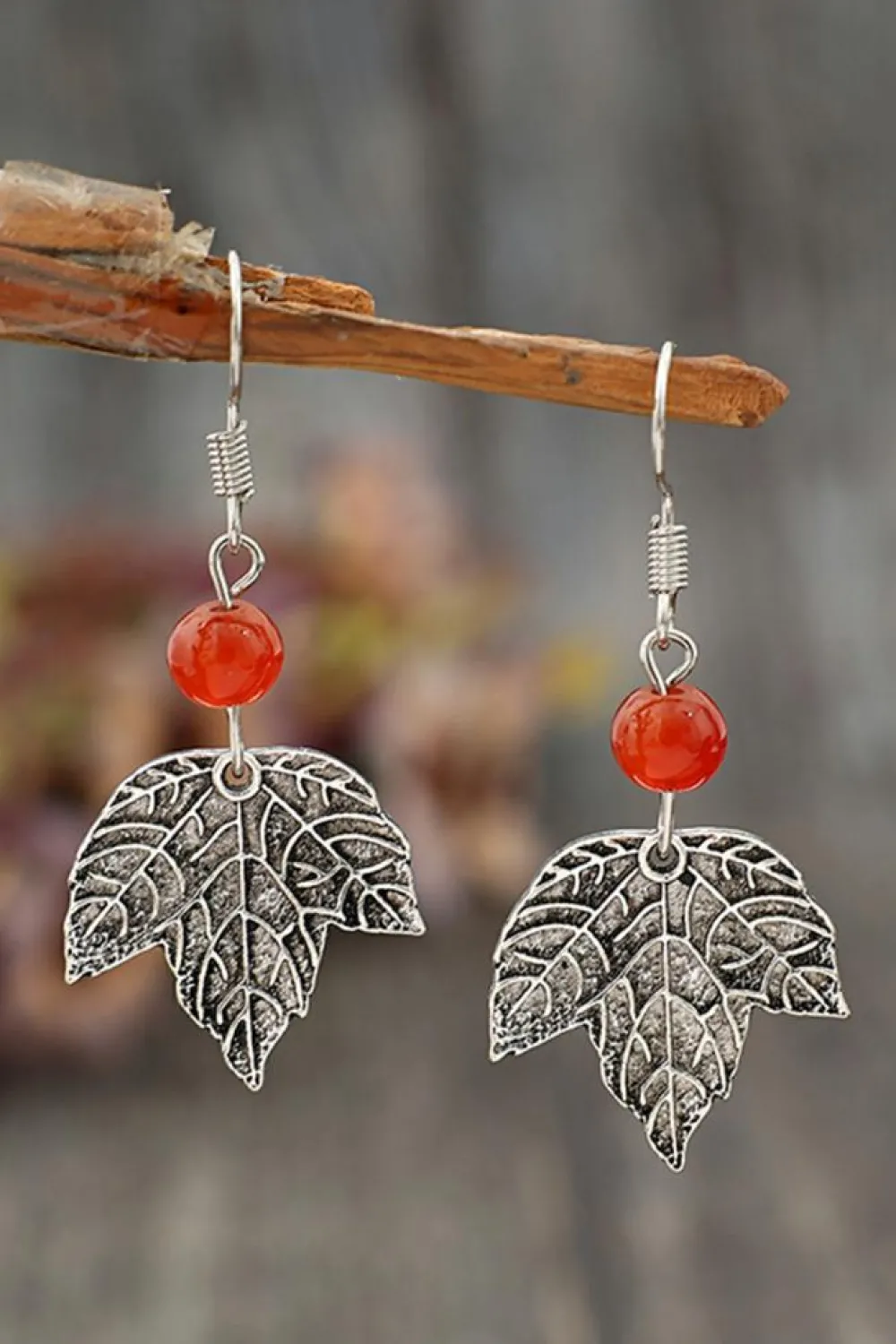 Hot Dear-Lover Vintage Leaf Beaded Hook Drop Earrings Silvery