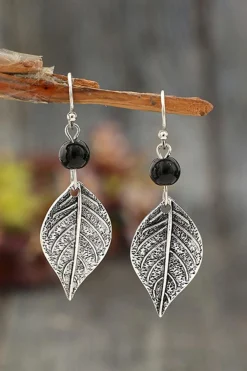 Discount Dear-Lover Vintage Leaf Shape Bead Dangle Earrings Silvery