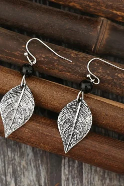 Discount Dear-Lover Vintage Leaf Shape Bead Dangle Earrings Silvery