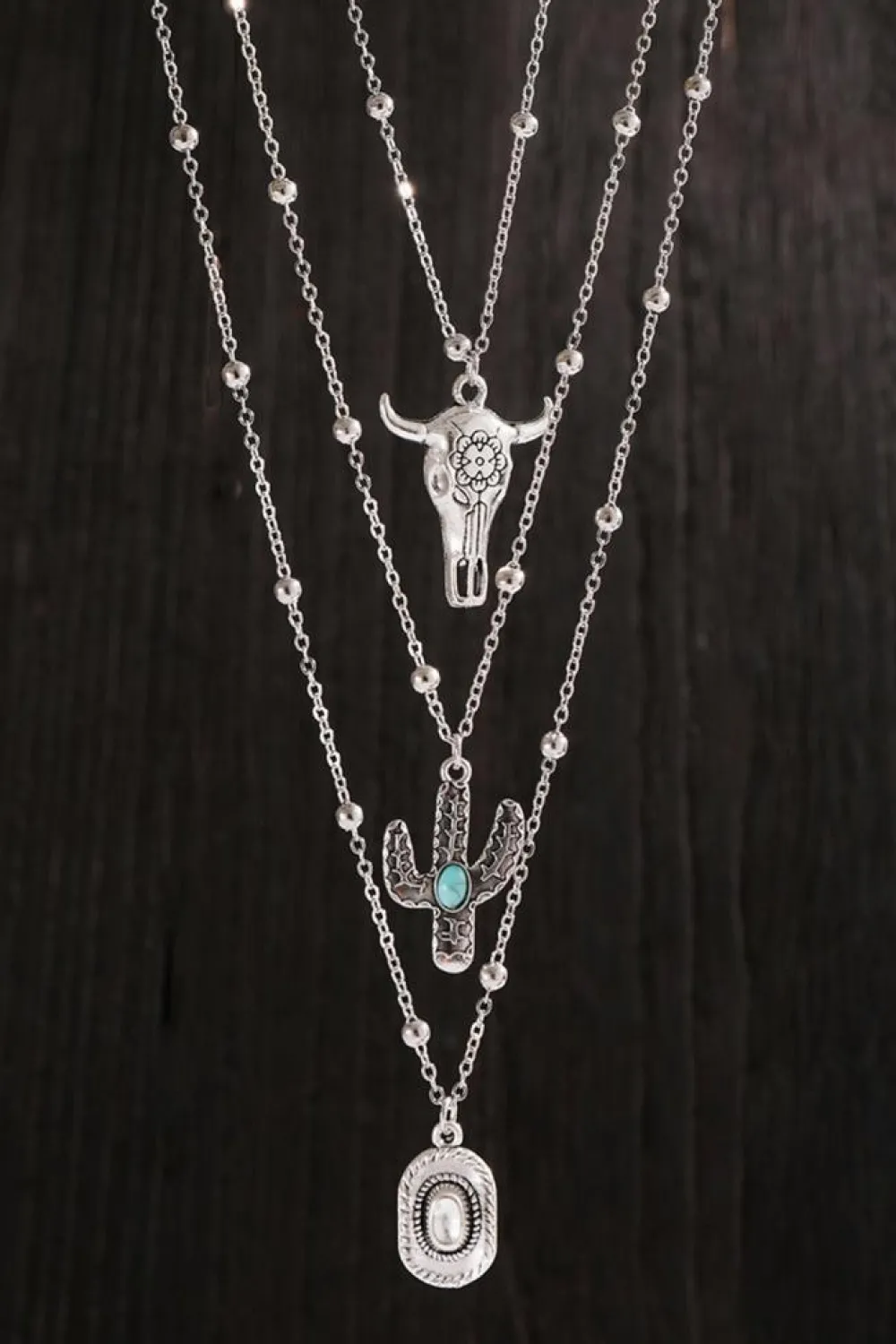 Sale Dear-Lover Western Steer Cactus Pendant Adjustable Multi Layer Necklace Silvery