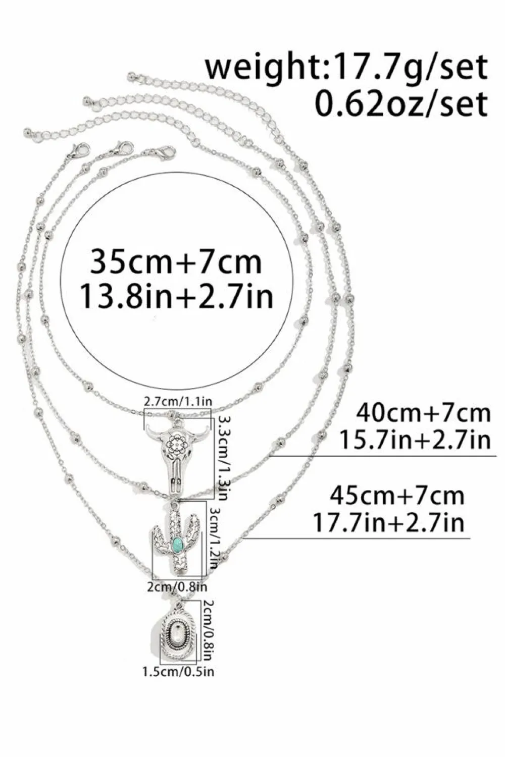 Sale Dear-Lover Western Steer Cactus Pendant Adjustable Multi Layer Necklace Silvery