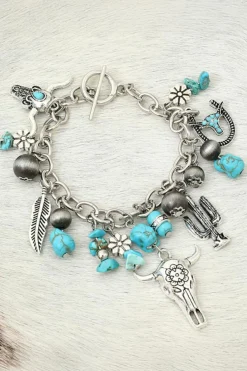 New Dear-Lover Western Steer Head Turquoise Charm Alloy Bracelet Silvery