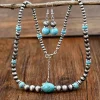 Clearance Dear-Lover Western Turquoise Beaded Necklace and Earring Set Silvery