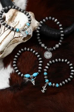 Online Dear-Lover Western Turquoise Beaded Multi Layer Bracelet Silvery