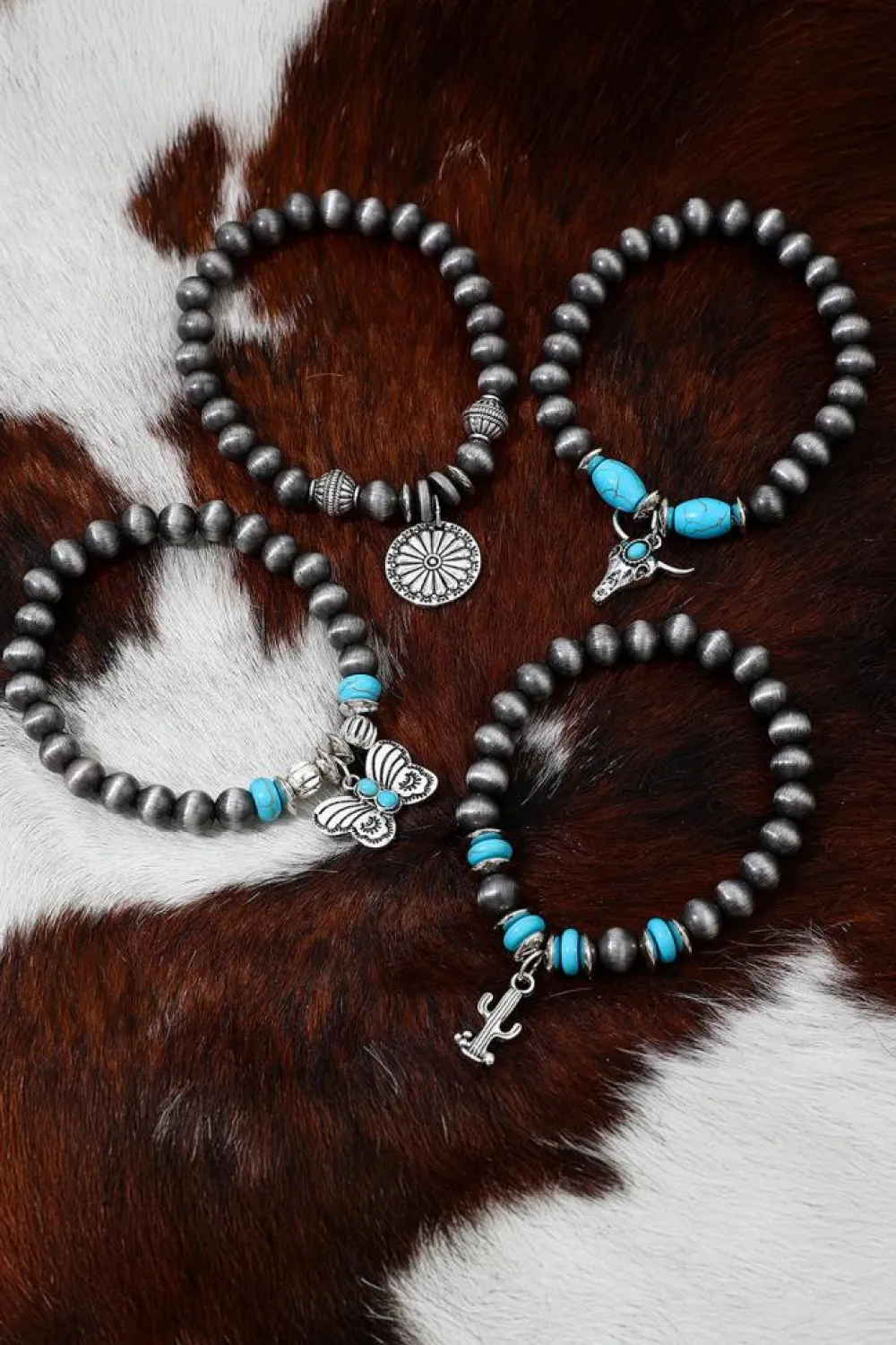 Online Dear-Lover Western Turquoise Beaded Multi Layer Bracelet Silvery