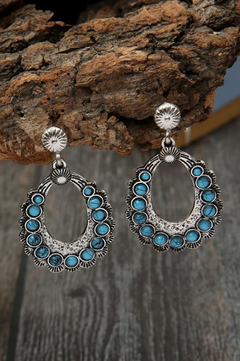 Hot Dear-Lover Western Turquoise Cut Out Stud Drop Earrings Silvery