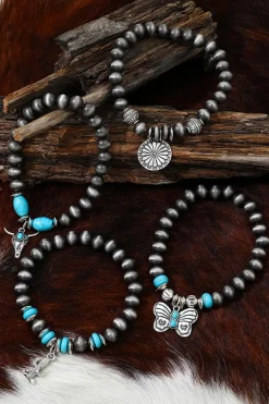 Online Dear-Lover Western Turquoise Beaded Multi Layer Bracelet Silvery