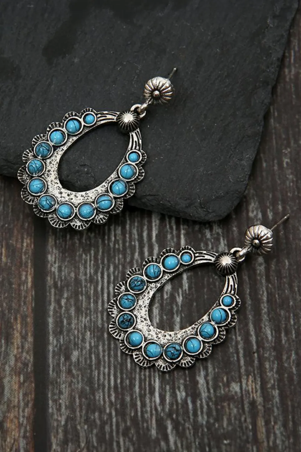 Hot Dear-Lover Western Turquoise Cut Out Stud Drop Earrings Silvery