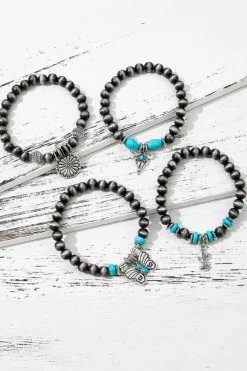Online Dear-Lover Western Turquoise Beaded Multi Layer Bracelet Silvery