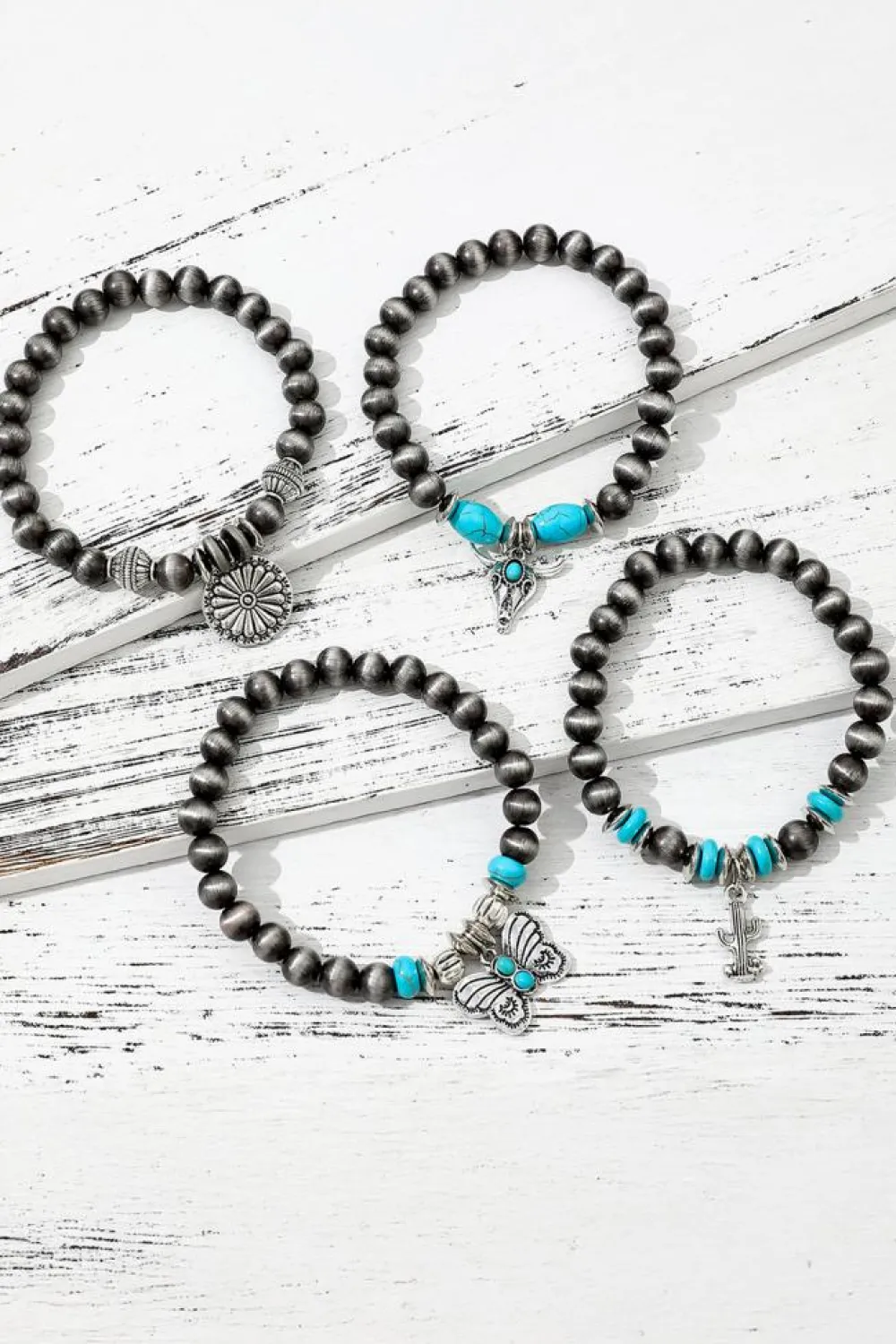 Online Dear-Lover Western Turquoise Beaded Multi Layer Bracelet Silvery