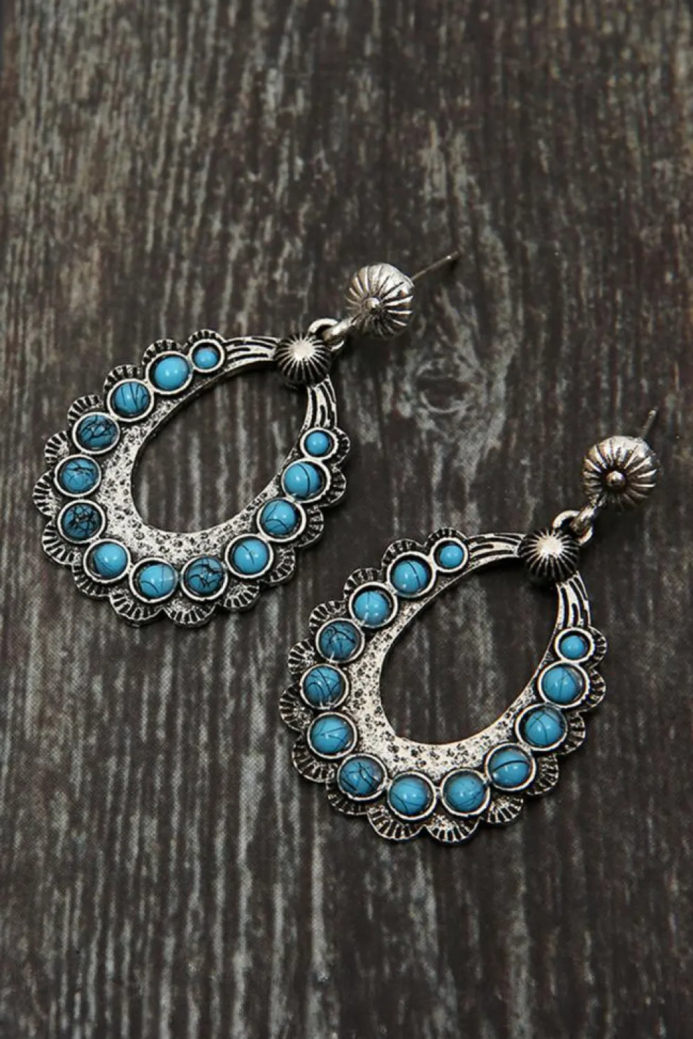 Hot Dear-Lover Western Turquoise Cut Out Stud Drop Earrings Silvery