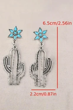 Online Dear-Lover Western Turquoise Flower Cactus Dangle Earrings Silvery