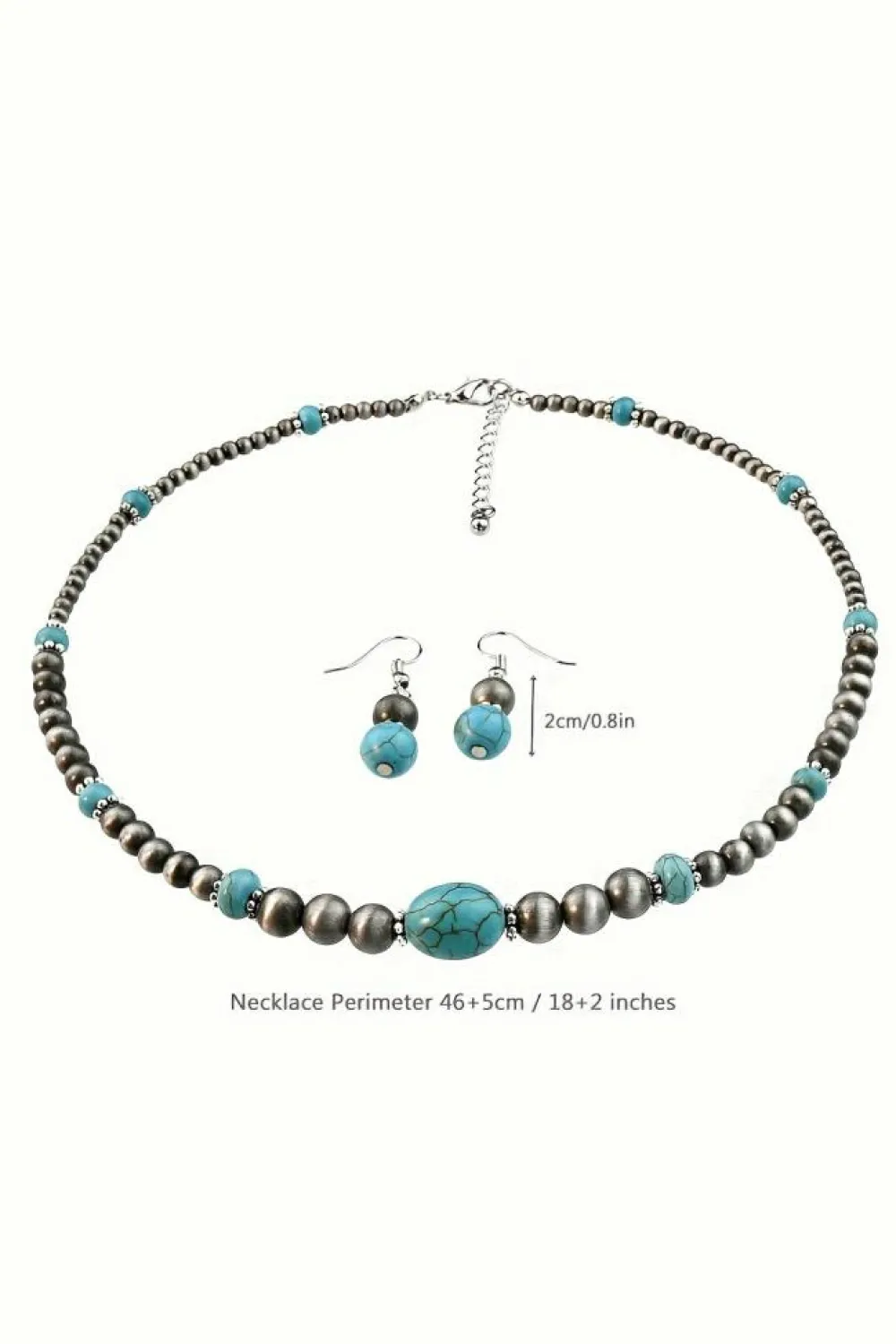 Clearance Dear-Lover Western Turquoise Beaded Necklace and Earring Set Silvery