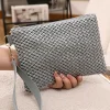 Online Dear-Lover Woven Zipper Wrist Strap Square Handbag Silvery