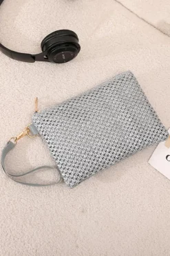 Online Dear-Lover Woven Zipper Wrist Strap Square Handbag Silvery