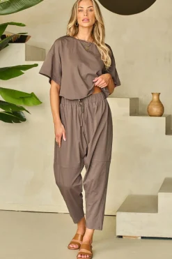 New Dear-Lover High Low Boxy Fit Tee and Crop Pants Set Simply Taupe