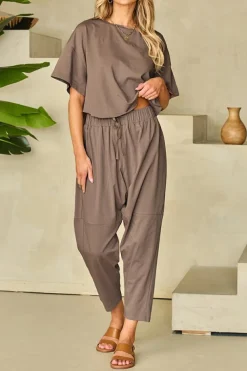 New Dear-Lover High Low Boxy Fit Tee and Crop Pants Set Simply Taupe